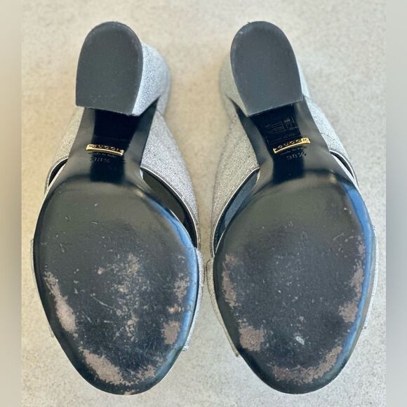 Gucci Webby Mules EU 38.5 US 8.5 Silver Glitter Block
Heel Criss Cross Sandals - Picture 5 of 10